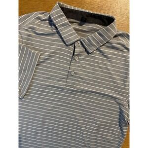 Lululemon Polo Shirt Men's M Gray W/ White Stripes Performance‎ Golf Athleisure